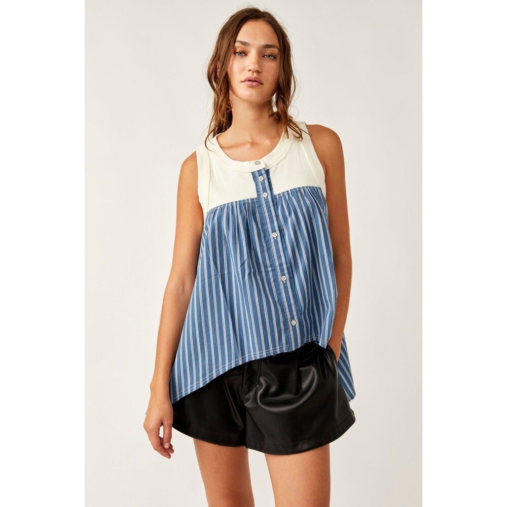 Free People We The Free The Only One Tank Top Buttondown Striped Print XS 285819